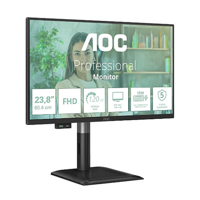 AOC 24P4U, 23.8" IPS WLED, 1920x1080@120Hz, 4ms GtG, 300cd m/2, 1500:1, 20M:1, Adaptive Sync, Anti Blue Light, FlickerFree, 2Wx2, Tilt, Height Adjust, Pivot, Swivel, D-SUB, HD ID 97977 (тъмнейл - 2)