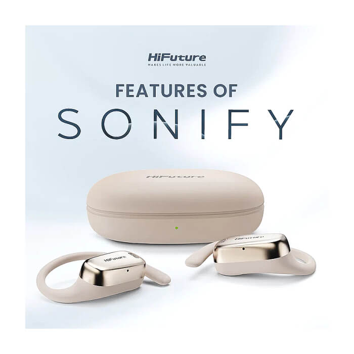 HiFuture Sonify Champagne Gold, Open Ear Comfort, Bluetooth 5.4, 4 Mics ENC Calling System, Playtime up to 20 Hours, IPX5 Waterproof, 15mm Driver Bass Boost ID 94743 (тъмнейл - 2)