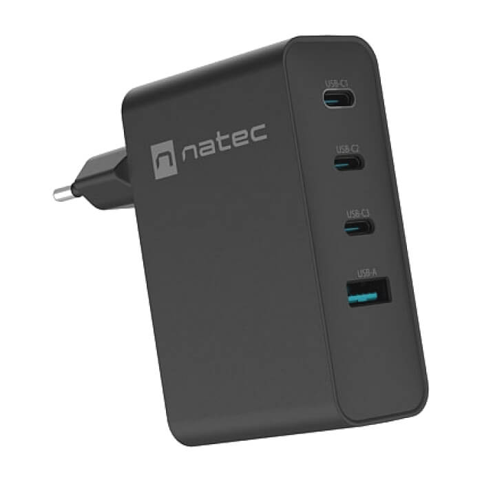 Natec USB Charger Ribera 3X USB-C + 1x USB-A 100W, Black (тъмнейл - 3)