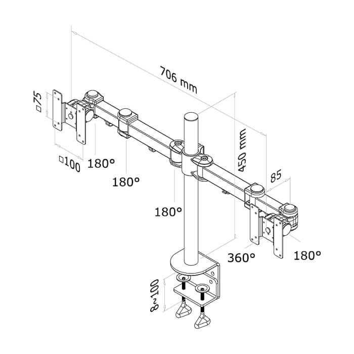 Neomounts by NewStar Flat Screen Desk Mount (clamp) for 2 Monitor Screens ID 66777 (тъмнейл - 3)