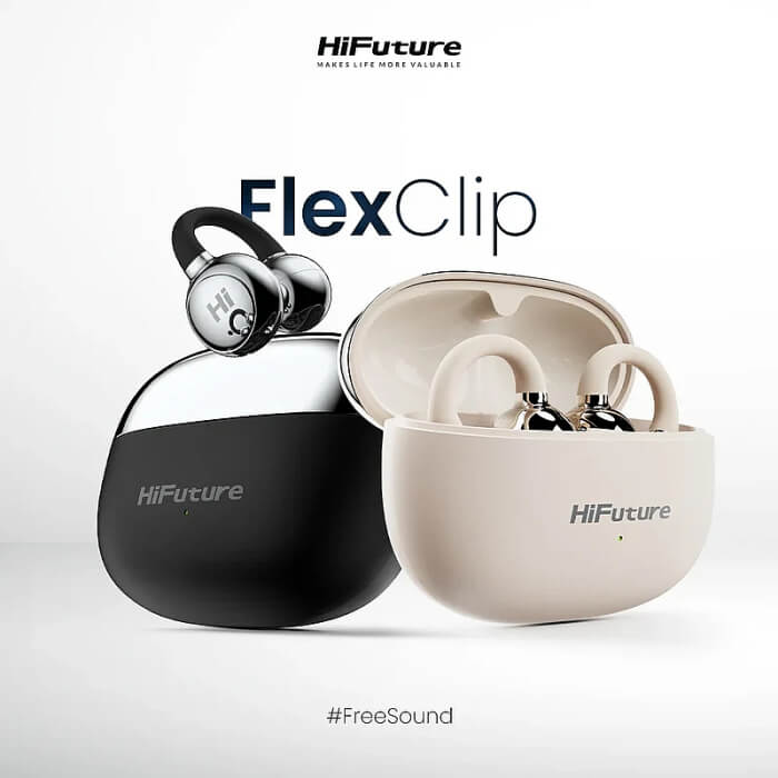 HiFuture FlexClip Champagne Gold, Open Ear Comfort, Bluetooth 5.4, 4 Mics ENC Calling System, Playtime up to 30 Hours, IPX5 Waterproof, 12mm Driver Bass Boost ID 94741 (тъмнейл - 2)