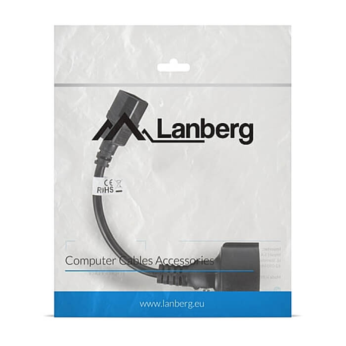 Кабел - Lanberg extension power supply cable IEC 320 C14 -> Schuko (F) 20cm, black ID 72492 (тъмнейл - 3)