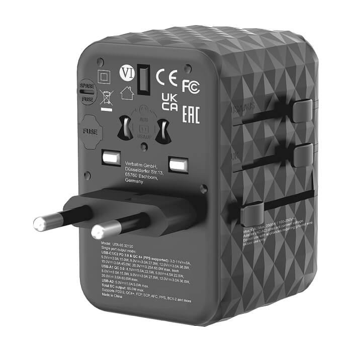 Verbatim UTA-05 GaN III Universal Travel Adapter with 2 x USB-C PD 65W & QC 4+ / 2 x USB-A (тъмнейл - 5)
