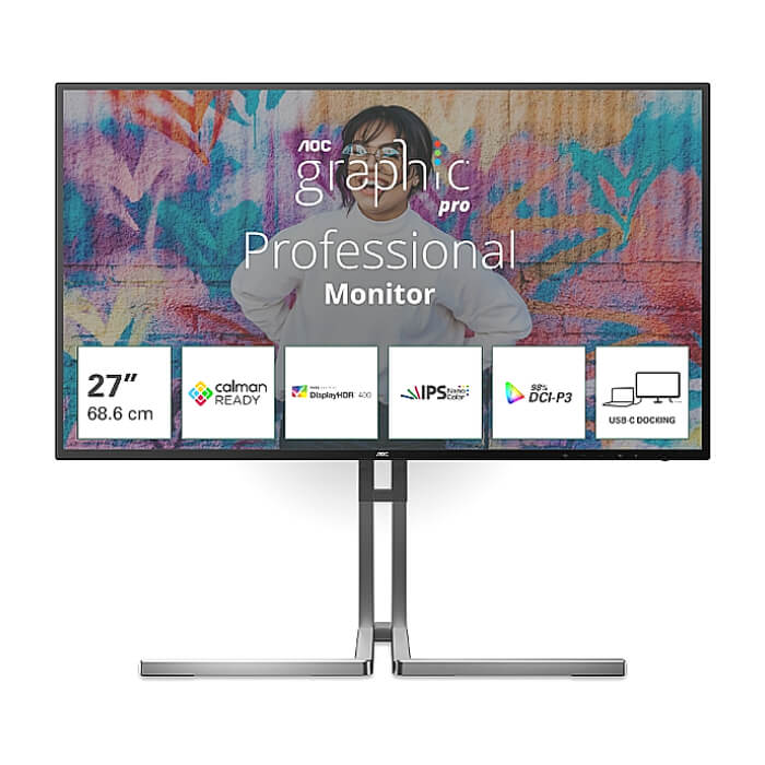 AOC U27U3CV, 27" Nano IPS WLED, 3840x2160@60Hz, 4ms GtG, 400cd m/2, 1300:1, 50M:1 DCR, Adaptive Sync, FlickerFree, Low Blue Light, 3Wx2, Tilt, Height Adjust, Pivot, Swivel, 2xHDMI, DP, USB hub ID 86695 на супер цена