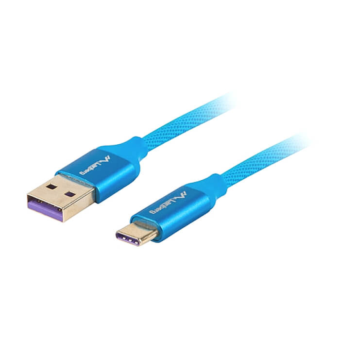 Кабел - Lanberg USB-C(M) -> USB-A (M) 2.0 cable 1m, blue premium 5A ID 72614 (тъмнейл - 2)