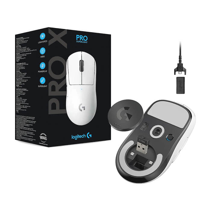 Logitech G Pro X Superlight Wireless Mouse, Lightspeed Wireless 1ms, HERO 25K DPI Sensor, 400 IPS, Onboard Memory, >63g, White (тъмнейл - 2)
