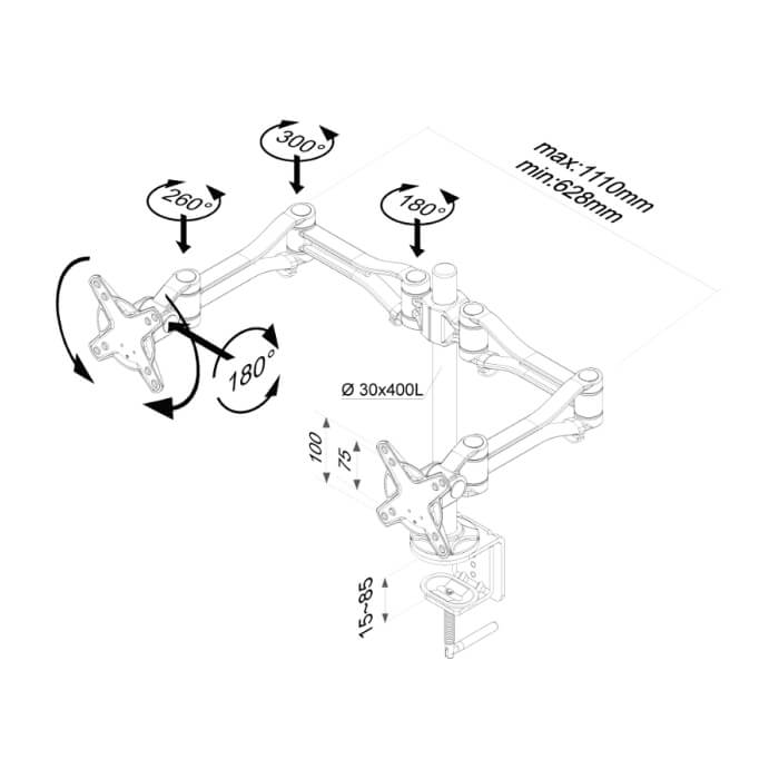 Neomounts by NewStar Flat Screen Desk Mount (clamp) for 2 Monitor Screens ID 66769 (тъмнейл - 3)