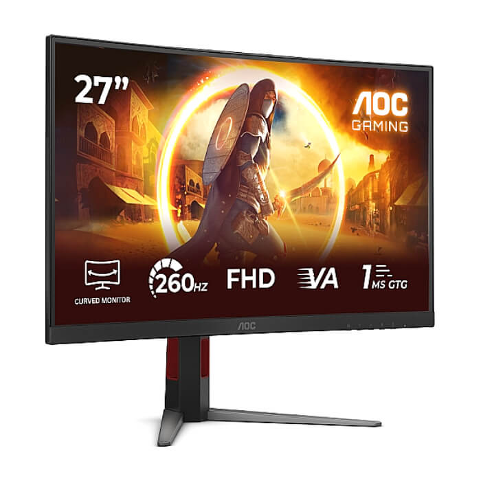 AOC C27G4Z2, 27" Curved 1500R, Fast VA, WLED, 1920x1080@260Hz (OC, Native 240Hz), 1ms GtG, 0.3ms MPRT, 300cd m/2, 3000:1, Adaptive Sync, FlickerFree, Low Blue Mode, Tilt, Heig ID 97300 (тъмнейл - 2)