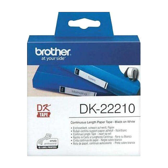 Brother DK-22210 Roll White Continuous Length Paper Tape 29mmx30.48M (Black on White) ID 70779 на супер цена
