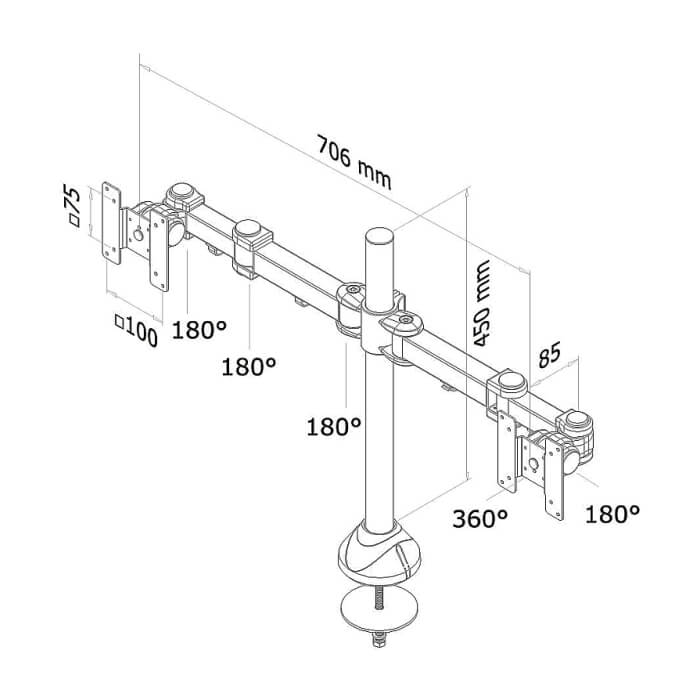 Neomounts by NewStar Flat Screen Desk Mount (grommet) for 2 Monitor Screens ID 66774 (тъмнейл - 3)