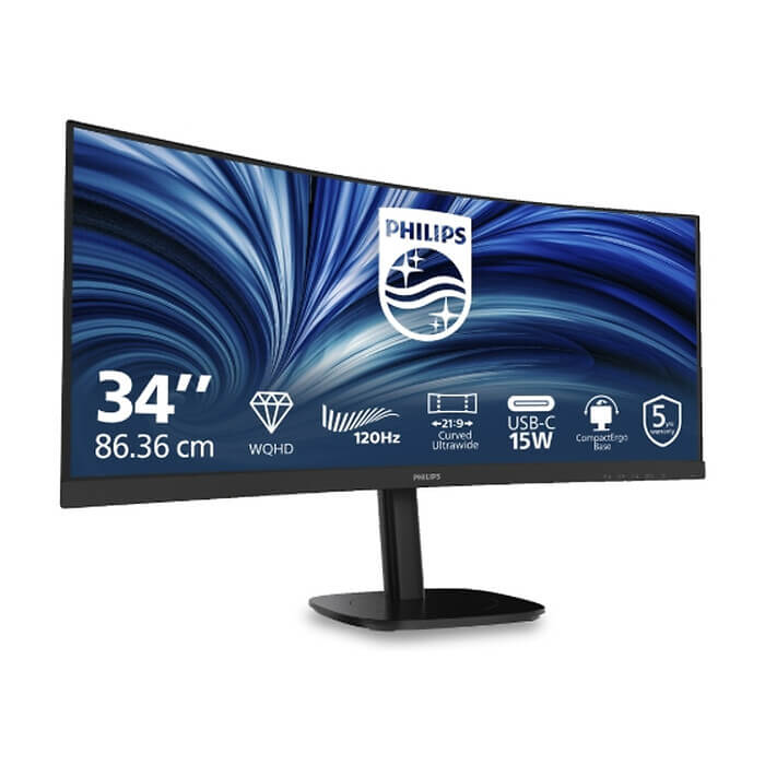 Philips 34B2N3500C, 34" Curved 1500R, VA, WLED, 3440x1440@120Hz, 4ms GtG, 350cd m/2, 3500:1, 50M:1 DCR, Adaptive Sync, FlickerFree, SoftBlue, 5Wx2, Tilt, Height Adjust, Swivel ID 98983 (тъмнейл - 2)
