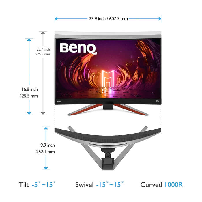 BenQ MOBIUZ 2K EX2710R, 27'' VA, 165Hz, 1ms, 2560x1440 QHD, 16:9 Curved Gaming, FreeSync Pro, P3 90%, sRGB, Flicker-free, Light Tuner,HDR 400, HDRi, B.I.+, LBL, Black eQu ID 65309 (тъмнейл - 4)