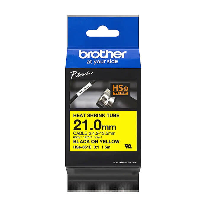 Brother HSe-651E 21mm Black on Yellow Heat Shrink Tape ID 70677 на супер цена