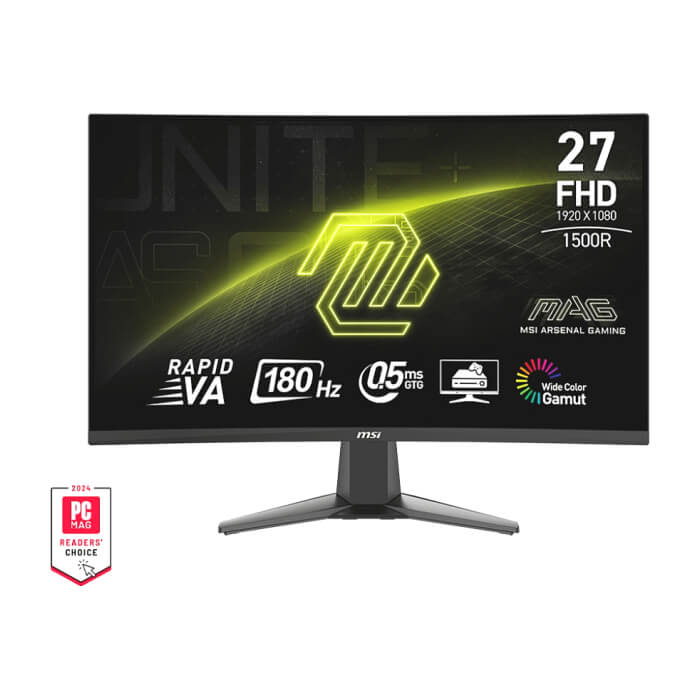 MSI MAG 27C6F, 27", Rapid VA, 180Hz, 0.5ms, VRR, CEC, CONSOLE MODE, 1920x1080 FHD, Curved, Anti-glare, Adaptive-sync, Frameless, Anti-Flicker, LBL, 250 nits, 3000:1, 100M:1, 1 ID 79398 на супер цена от GT Computers MSI MAG 27C6F, 27", Rapid VA, 180Hz, 0.5ms, VRR, CEC, CONSOLE MODE, 1920x1080 FHD, Curved, Anti-glare, Adaptive-sync, Frameless, Anti-Flicker, LBL, 250 nits, 3000:1, 100M:1, 1 ID 79398 на супер цена