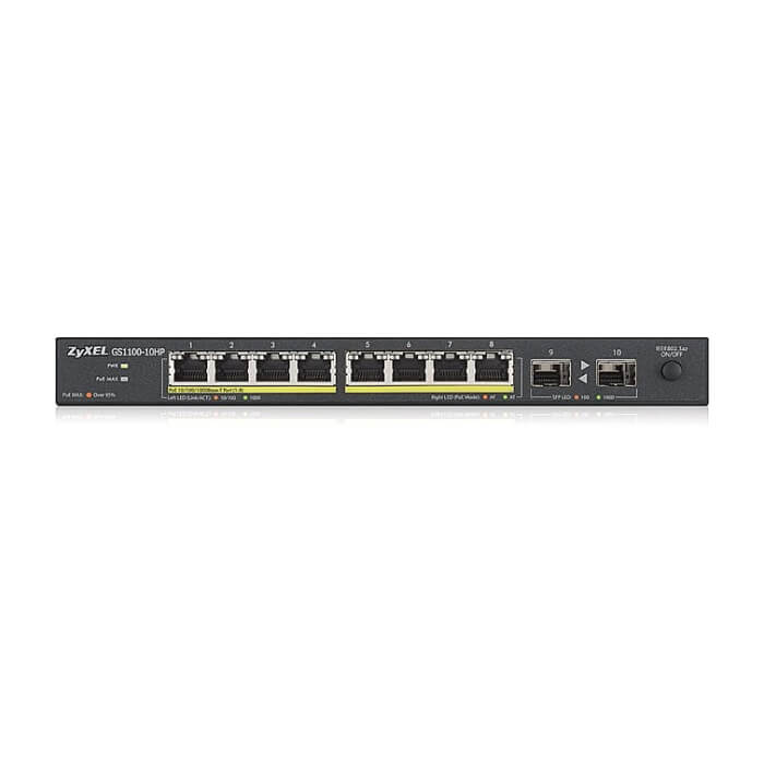 ZyXEL GS1100-10HP v2, unmanage PoE 8x Gigabit, 2x Fiber Uplink, 120 Watt PoE