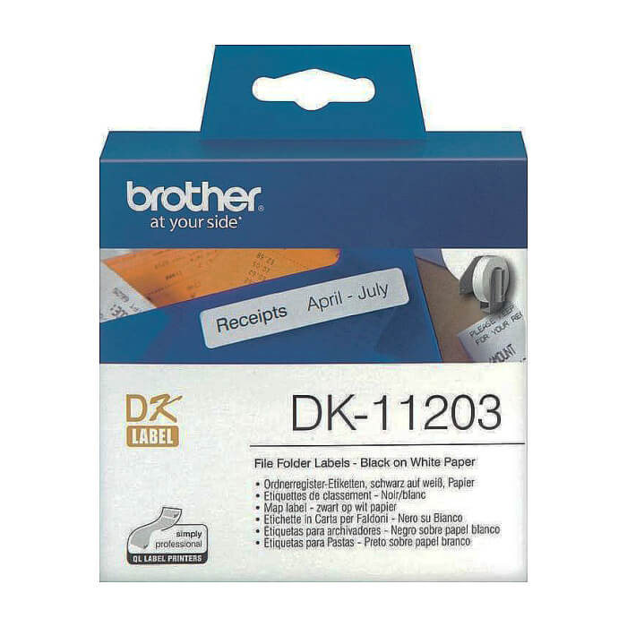 Brother DK-11203 File Folder Labels, 17mm x 87mm, 300 labels per roll, Black on White ID 70790 на супер цена