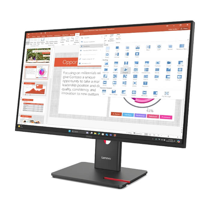 Lenovo ThinkVision T27-40 27" IPS, WLED, 1920x1080, 4ms, 48Hz - 120Hz, 300 cd/m2, 1500:1, HDMI, DP, VGA, USB hub, Tilt, Swivel, Pivot, Height Adjust Stand ID 93250 (тъмнейл - 2)