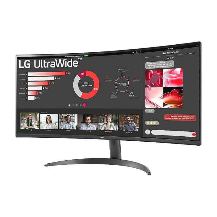LG 34WR50QK-B, 34" UltraWide Curved, AG, VA, 5ms, 1ms MBR, 3000:1, 300 cd/m2, 21:9, WQHD 3440x1440, HDR 10, sRGB 99%, FreeSync, 100 Hz, HDMI, DisplayPort, Tilt, Reader Mode, PBP, Headphone Out, Black ID 81187 (тъмнейл - 2)