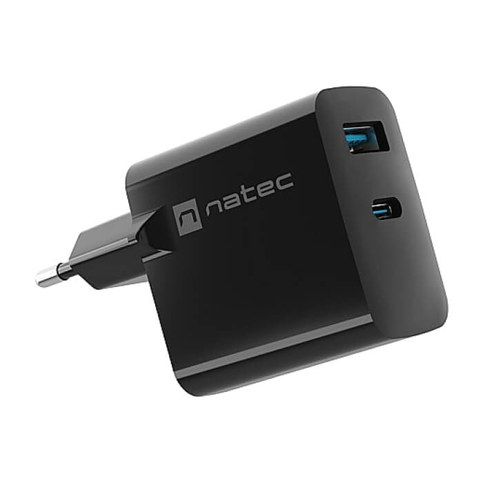 Natec USB Charger Ribera Gan 1X USB-A + 1X USB-C 65W, Black (тъмнейл - 2)