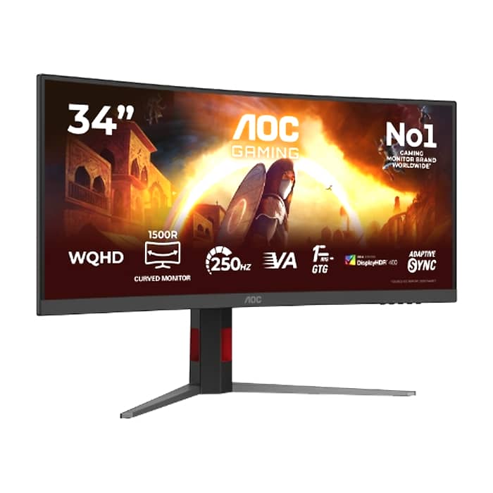 AOC CU34G4ZCA, 34" Curved 1500R, Fast VA, WLED, 3440x1440@250Hz, 1ms GtG, 0.3ms MPRT, 450cd m/2, 3000:1, Adaptive Sync, FlickerFree, Low Blue Light, Tilt, Height Adjust, Swivel, 2xHDMI, DP, USB hub (тъмнейл - 2)