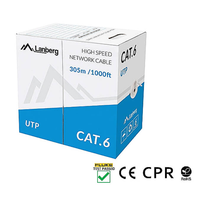 Lanberg LAN cable CAT.6 utp 305m solid cu grey cpr + fluke passed ID 87030 (тъмнейл - 2)