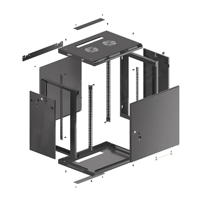 Lanberg rack cabinet 19" wall-mount 12U/600x450 for self-assembly with metal door black (flat pack) ID 87169 (тъмнейл - 4)