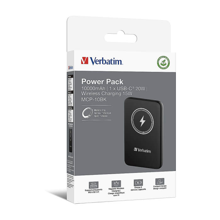 Verbatim MCP-10BK Power Pack 10000 mAh with UBS-C® PD 20W / Magnetic Wireless Charging 15W Black ID 75114 (тъмнейл - 4)
