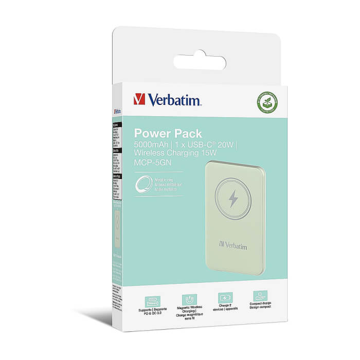 Verbatim MCP-5GN Power Pack 5000 mAh with UBS-C® PD 20W / Magnetic Wireless Charging 15W Green ID 75118 (тъмнейл - 4)