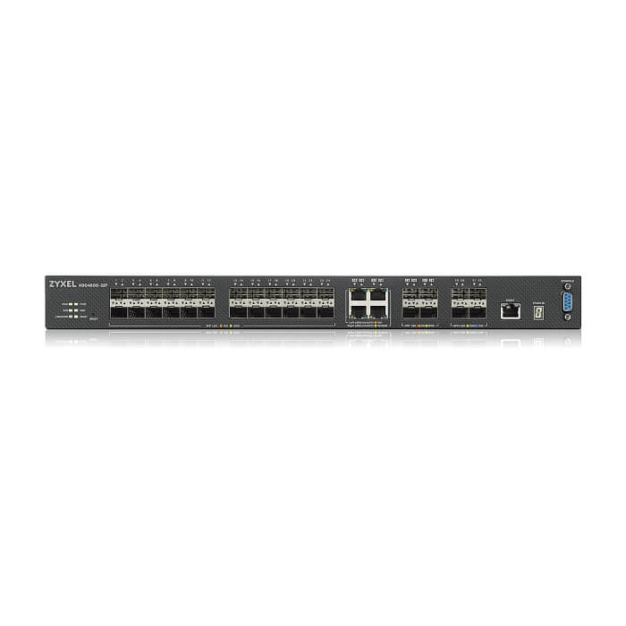 Zyxel XGS4600-32F L3 Managed Switch, 24 port Gig SFP, 4 dual pers. and 4x 10G SFP+, stackable, dual PSU