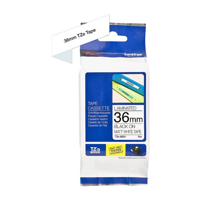 Brother TZe-M261 Matt Laminated Labelling Tape Cassette – Black on White, 36mm wide ID 70701 (тъмнейл - 2)