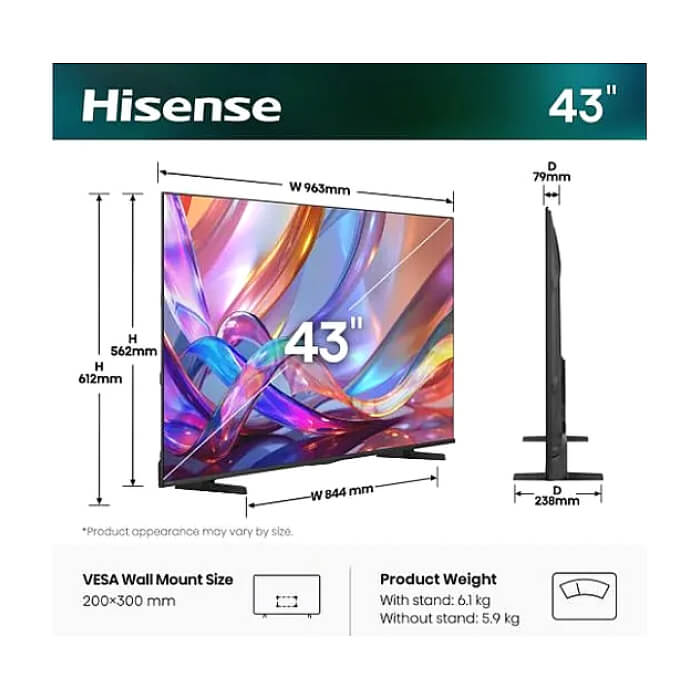 Hisense 43" E7S, 4K Ultra HD 3840x2160, QLED, Quantum Dot, HDR 10+, HLG, Dolby Vision, Light Sensor, Smart TV, WiFi 5GHz, WiFi Direct, BT, Anyview Cast, 3xHDMI, 2xUSB, LAN, CI ID 97275 (тъмнейл - 2)