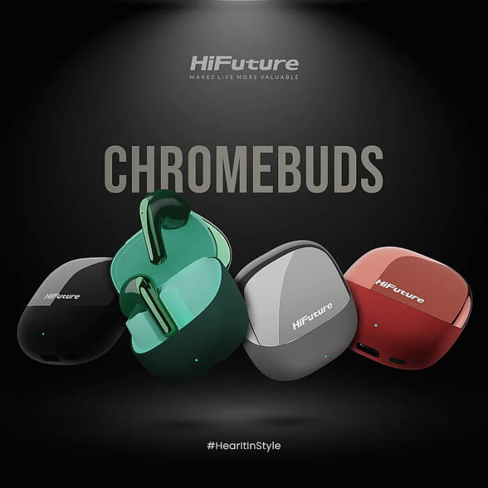 HiFuture ChromeBuds Metallic Grey, Metallic Charge Case, 4 MICS ENC, Wireless 5.4, Up to 6 Hours Battery Life by one charge, IPX5, Ultra Bass, Up to 30 Hours Battery Life Combined ID 94731 (тъмнейл - 2)