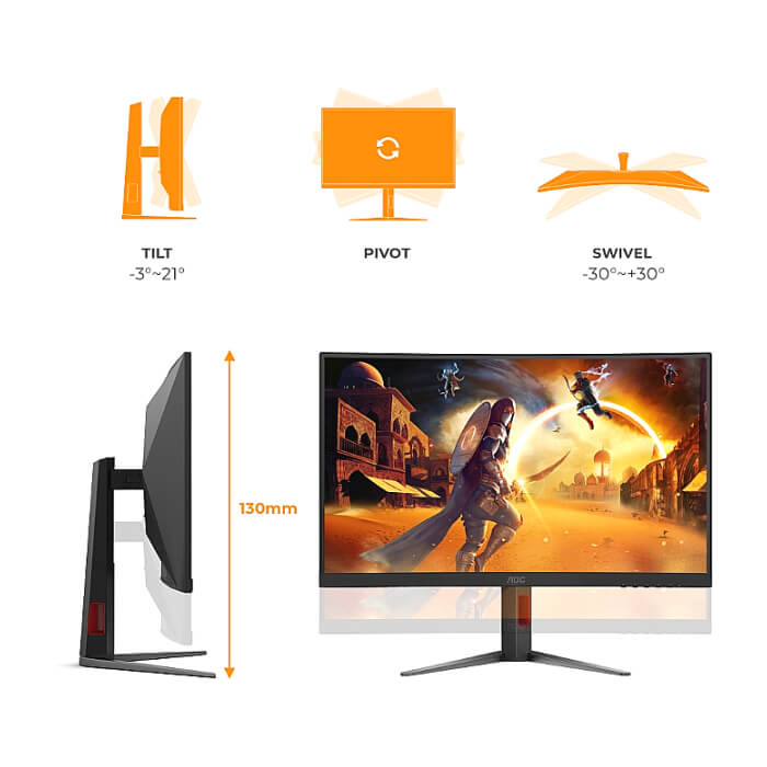 AOC C27G4Z2, 27" Curved 1500R, Fast VA, WLED, 1920x1080@260Hz (OC, Native 240Hz), 1ms GtG, 0.3ms MPRT, 300cd m/2, 3000:1, Adaptive Sync, FlickerFree, Low Blue Mode, Tilt, Heig ID 97300 (тъмнейл - 3)
