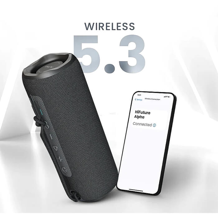 HiFuture Alpha Black, Bluetooth 5.3, IPX7 Waterproof, 20W Output, Pair to Play (TWS Mode), Up to 12 Hours Playtime, Built in 2-in-1 Amplifier ID 94772 (тъмнейл - 2)