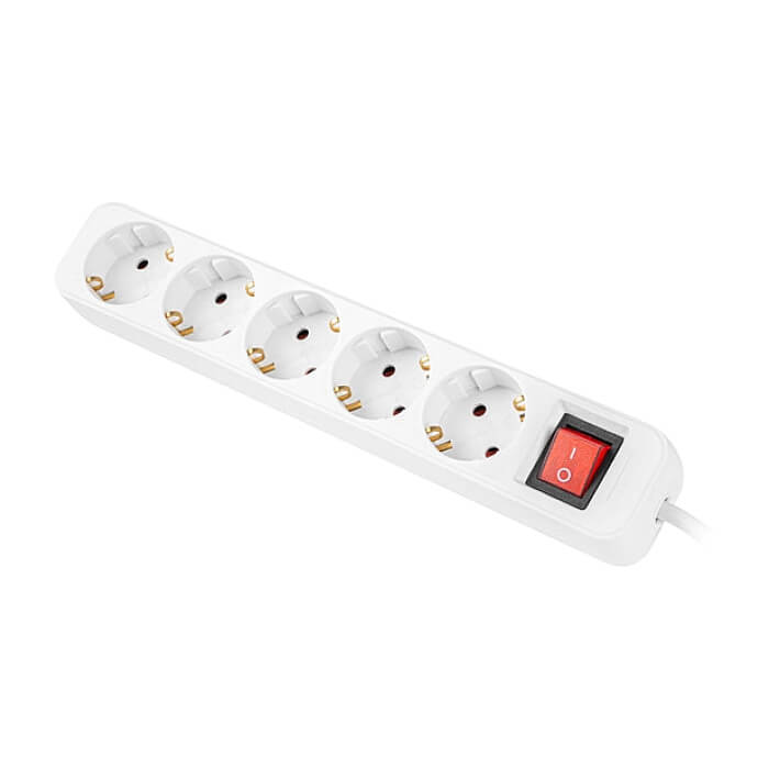Lanberg power strip 3m 5x Schuko outlets with circuit breaker quality-grade copper cable, white (тъмнейл - 2)