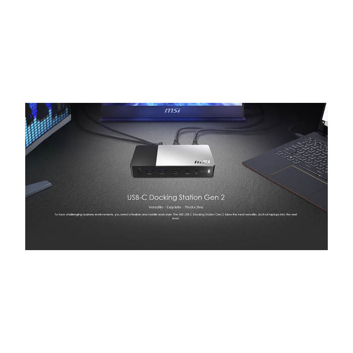 MSI USB-C Docking Station Gen 2, Support 100W PD Charging, up to 3 Monitors, 1x (4K@60Hz) HDMI, 1xType-C (USB3.2 Gen2/DP), 1x DP, Gb LAN, 1x Mic-in/Headphone-out Combo Jack, 1x USB2.0, 1x Type-C USB3.2 Gen2, 2x Type-A USB3.2 Gen2, 150W adapter (тъмнейл - 3)