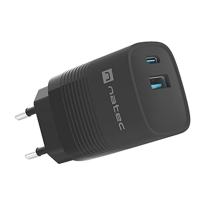 Natec USB Charger Ribera Gan 1X USB-A + 1X USB-C 30W, Black (тъмнейл - 3)