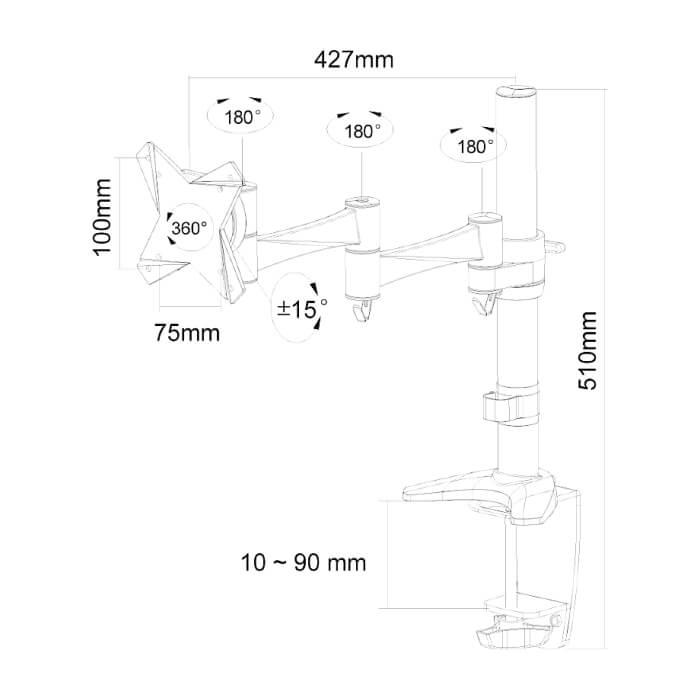 Neomounts by NewStar Flat Screen Desk Mount (clamp/grommet) ID 66763 (тъмнейл - 3)