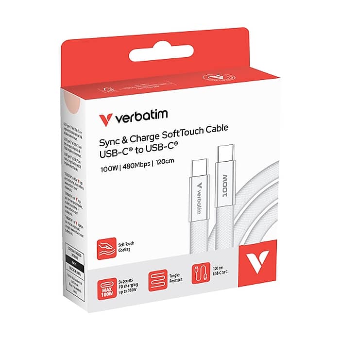 Verbatim Sync & Charge SoftTouch USB-C to C cable 100W 120 cm - White (тъмнейл - 3)