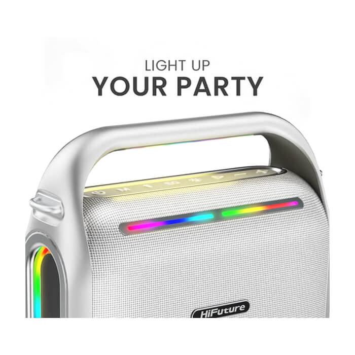 HiFuture MusicBox200 Silver, 100W Output, Karaoke Enable, Two Wireless Microphone, 12000mAh Battery (Support Power Bank), RGB Lighting, Pair to Play (TWS Mode), Bluetooth 5.3 ID 94749 (тъмнейл - 5)