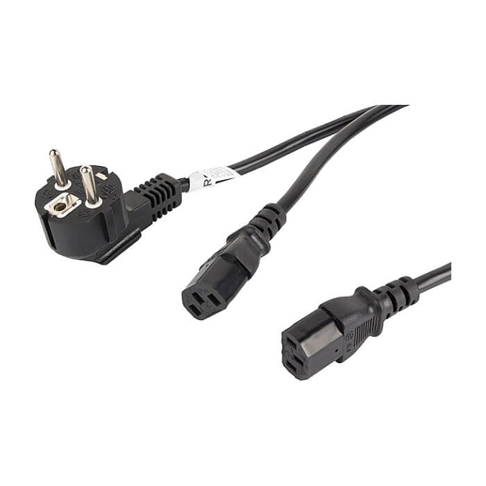 Кабел - Lanberg CEE 7/7 -> 2X IEC 320 C13 power cord 2m VDE, black ID 72498 (тъмнейл - 4)