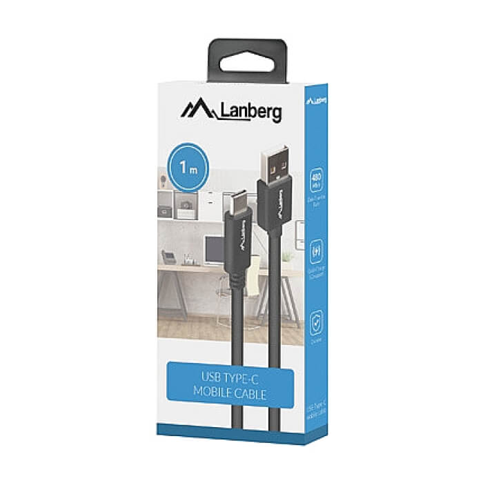 Кабел - Lanberg USB-C(M) -> USB-A(M) 2.0 cable 1m QC, black BOX ID 72621 (тъмнейл - 5)
