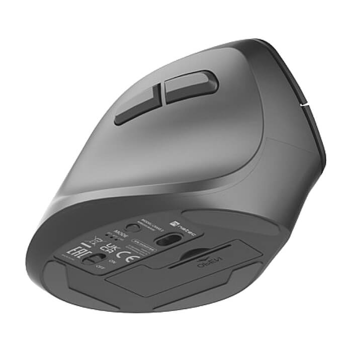Natec Vertical Mouse Crake 2 BLUETOOTH 5.2 + 2.4GHZ BLACK 2400dpi, Left handed, black (тъмнейл - 4)