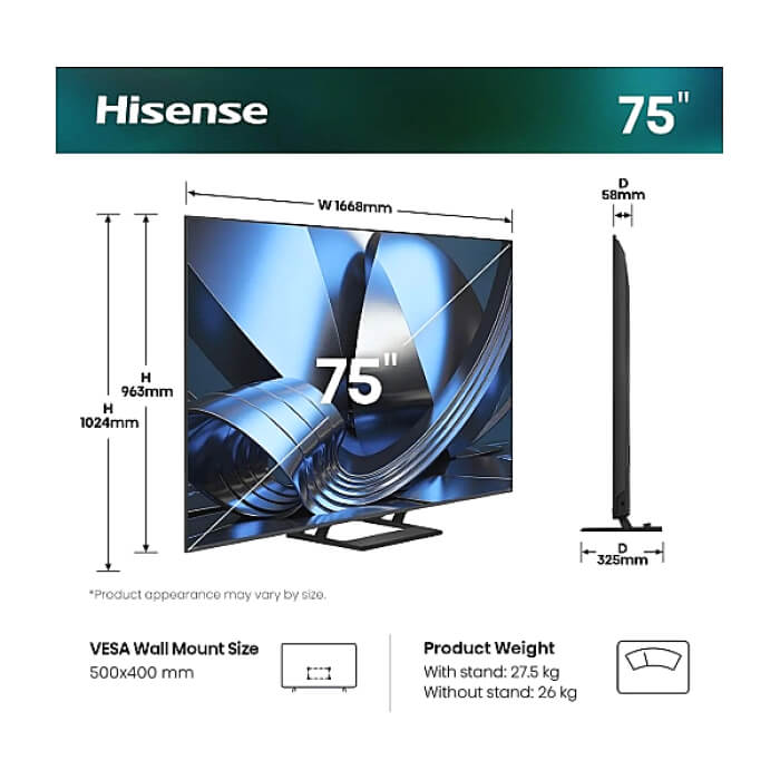 Hisense 75"U7SE, 4K Ultra HD 3840x2160, ULED, FALD, Quantum Dot, 144Hz, IPS, HDR 10+, HLG, Dolby Vision IQ, Dolby Atmos, Smart TV, WiFi 5GHz, WiFi Direct, BT, Anyview Cast,lig ID 97417 (тъмнейл - 2)