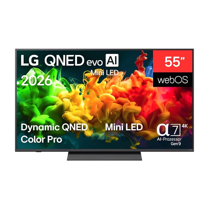 LG 55QNED81B3A, 55" 4K QNED MiniLED Smart TV, 3840x2160, DVB-T2/C/S2, Alpha 7 AI Processor, HDR10/HLG, webOS 26 ThinQ, VRR/ALLM/HGiG, 4K Super Upscaling, WiFi 5, Bluetooth 5.3, AirPlay 2, SPDIF, LAN, CI, HDMI, AI Sound Pro, Google Cast, Motion Booste