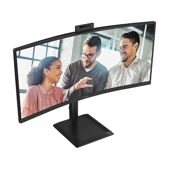 AOC CU34E4CW, 34" Curved 1500R, VA, WLED, 3440x1440@120Hz, 4ms GtG, 1ms MPRT, 350cd m/2, 3500:1, 50M:1 DCR, Adaptive Sync, FlickerFree, Anti-Blue Light, 5Wx2, Webcam 5MP, Tilt, Height Adjust, Swivel, 2xHDMI, DP, USB hub, KVM, RJ45 (тъмнейл - 3)
