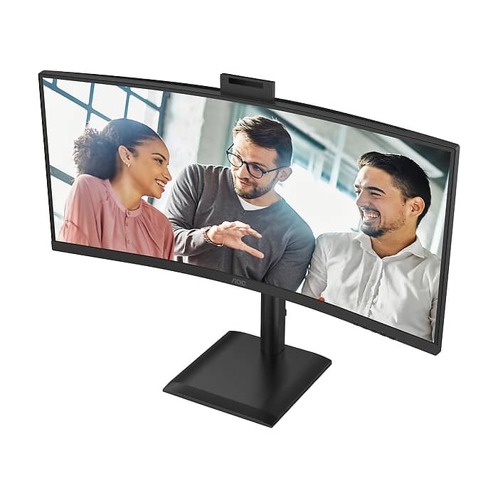 AOC CU34E4CW, 34" Curved 1500R, VA, WLED, 3440x1440@120Hz, 4ms GtG, 1ms MPRT, 350cd m/2, 3500:1, 50M:1 DCR, Adaptive Sync, FlickerFree, Anti-Blue Light, 5Wx2, Webcam 5MP, Tilt, Height Adjust, Swivel, 2xHDMI, DP, USB hub, KVM, RJ45 (тъмнейл - 4)