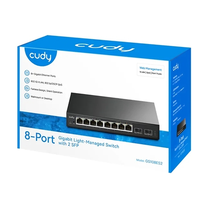 Cudy GS108ES2 8-Port Gigabit Easy-Managed Switch 10/100/1000M RJ45 Ports 2 Gigabit SFP ports Desktop Metal Case Local management via Web GUI support STP/RSTP MAC Management Cudy Cloud APP (тъмнейл - 2)