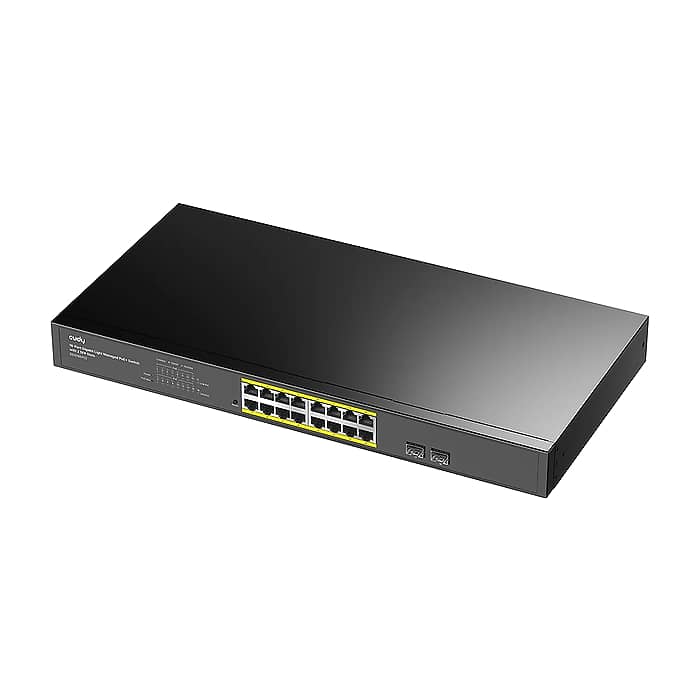 Cudy GS1016EPS2 16 port 10/100/1000 Base-T Gigabit ports 19-inch 2-1000 Base-X SFP Slot 16-port IEEE 802.3at PoE+ Injector Supports PoE power up to 30W for each PoE port Local management via WEB GUI 200W Internal (тъмнейл - 2)