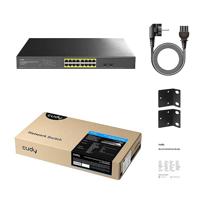 Cudy GS1016EPS2 16 port 10/100/1000 Base-T Gigabit ports 19-inch 2-1000 Base-X SFP Slot 16-port IEEE 802.3at PoE+ Injector Supports PoE power up to 30W for each PoE port Local management via WEB GUI 200W Internal (тъмнейл - 4)